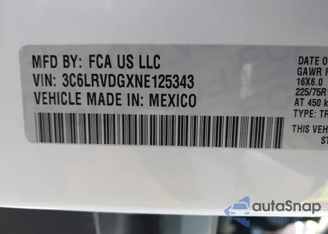2022 Ram Promaster 2500 High Roof 159 Wb from USA, damaged, VIN 3C6LRVDGXNE125343